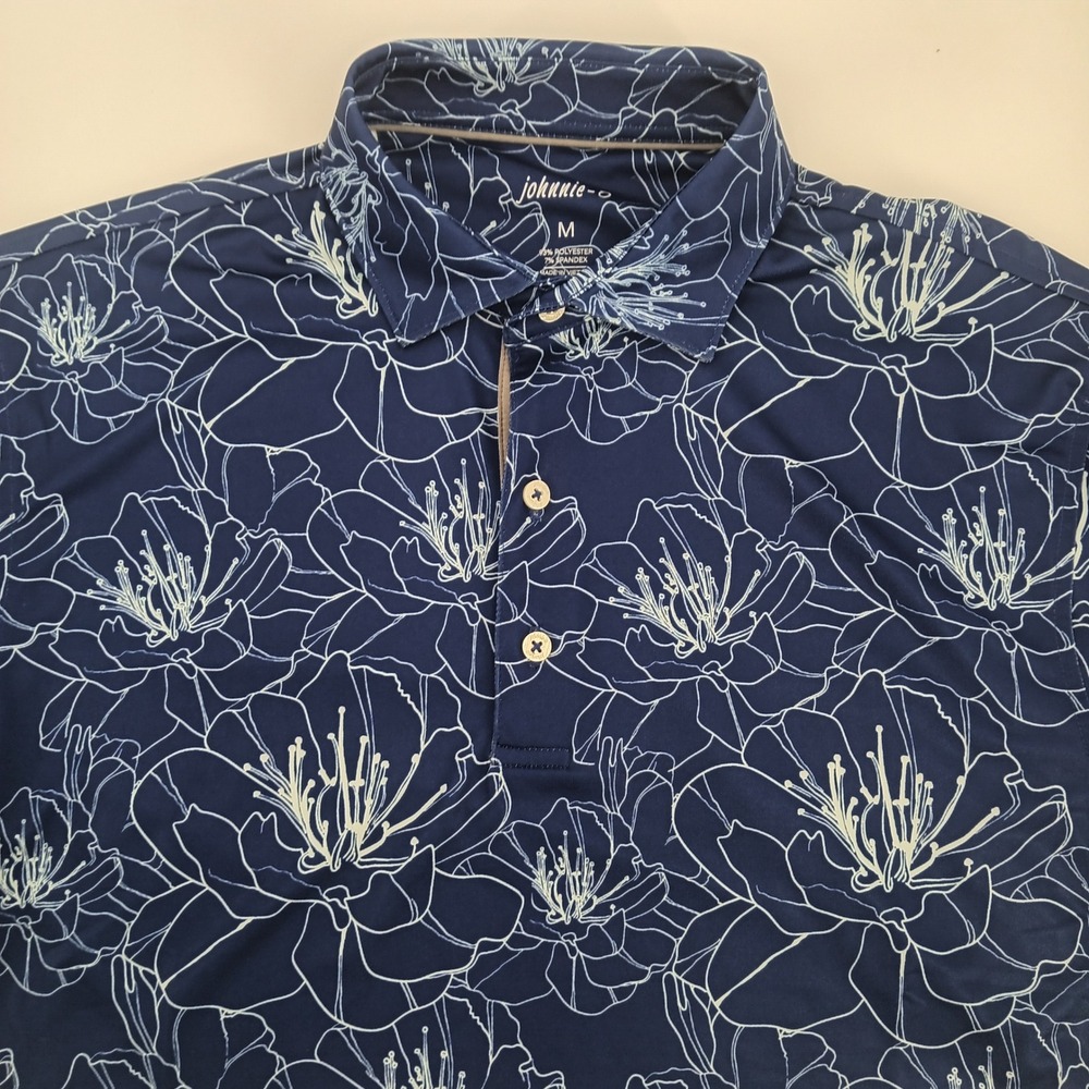 Johnnie-O Mens PREP-FORMANCE Polo Shirt Navy Blue Floral Print Short Sleeve M